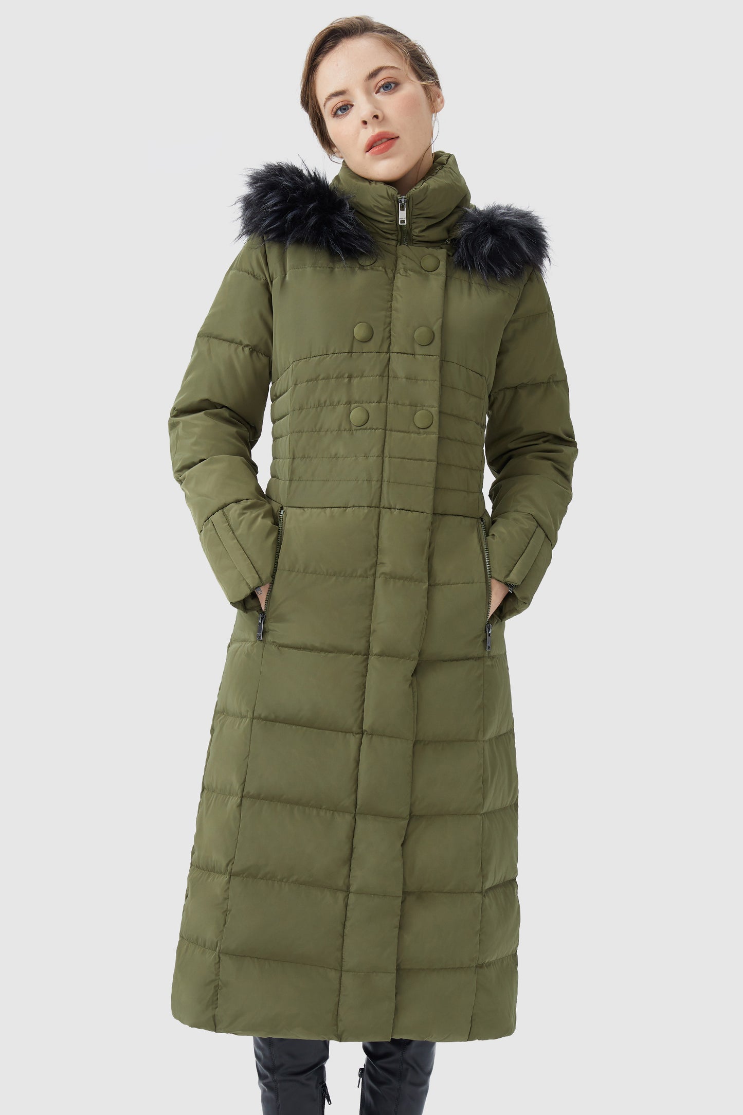 Long Puffer Coat with Hood Fur