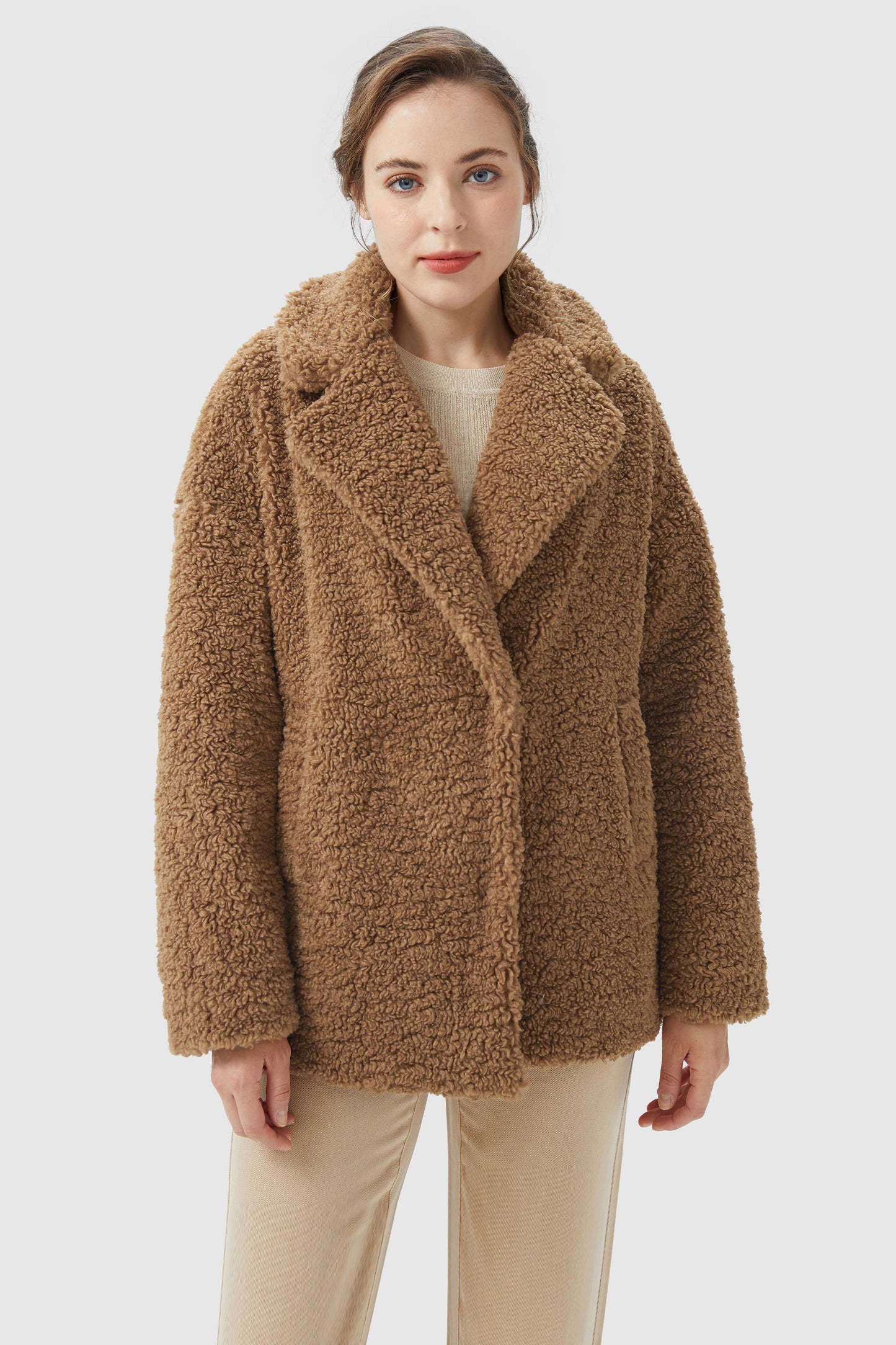 Fuzzy Fleece Lapel Down Coat