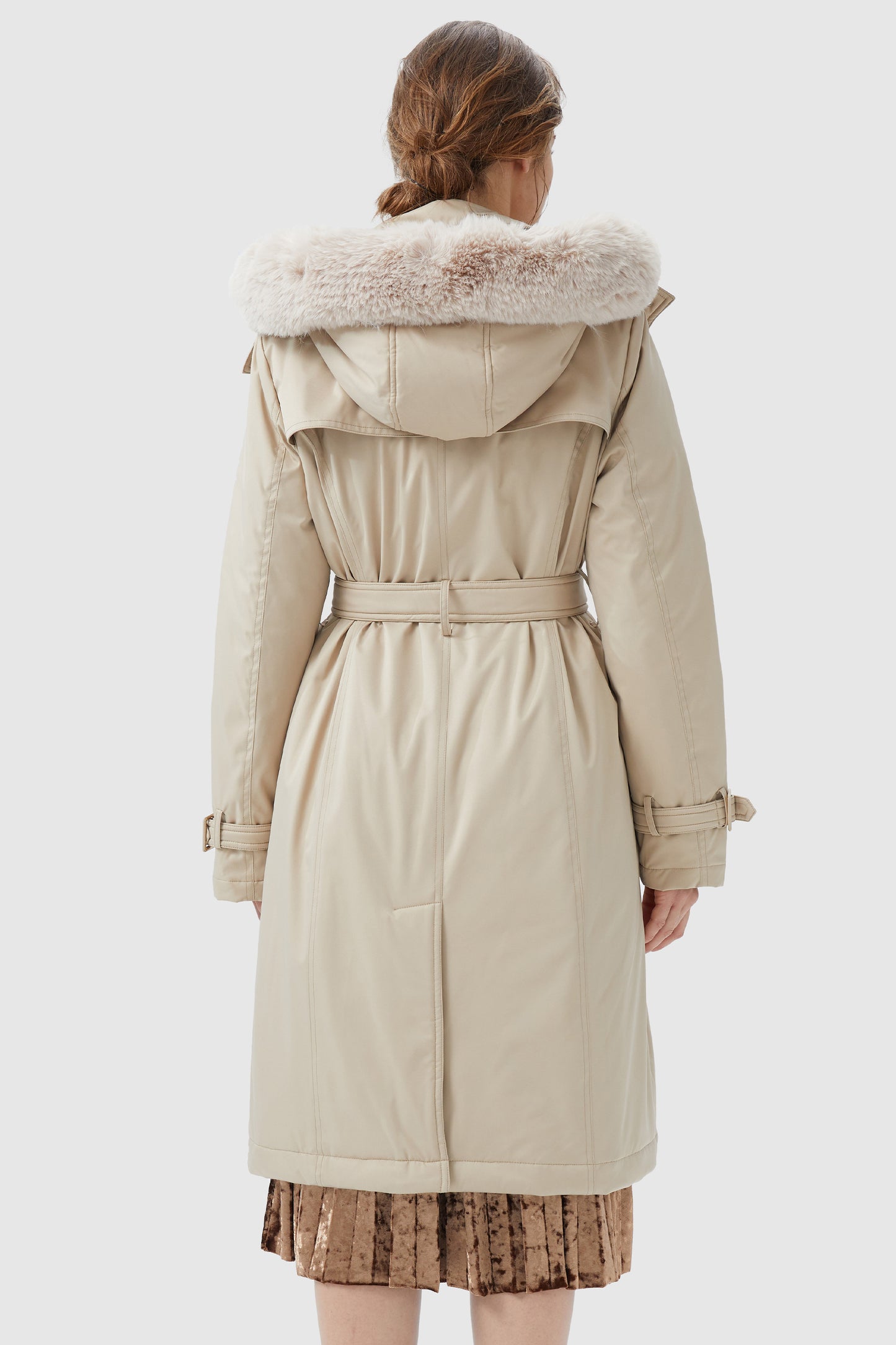 Detachable Fur Hooded Trench Down Coat