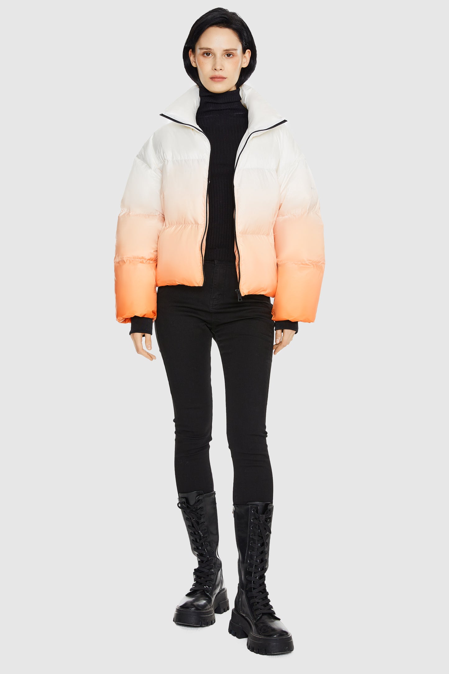 Gradient Effect Cropped Puffer Jacket