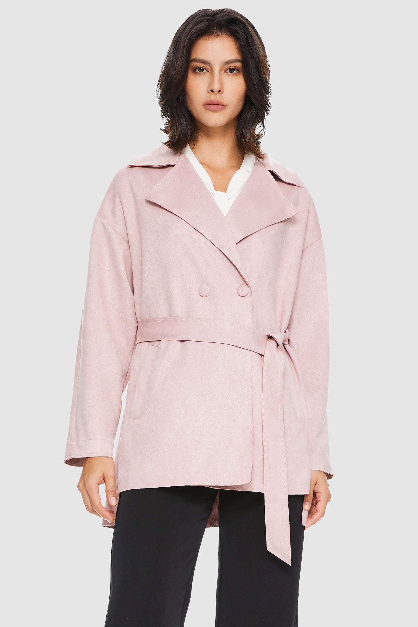 Stylish Faux Suede Lightweight Trench Coat