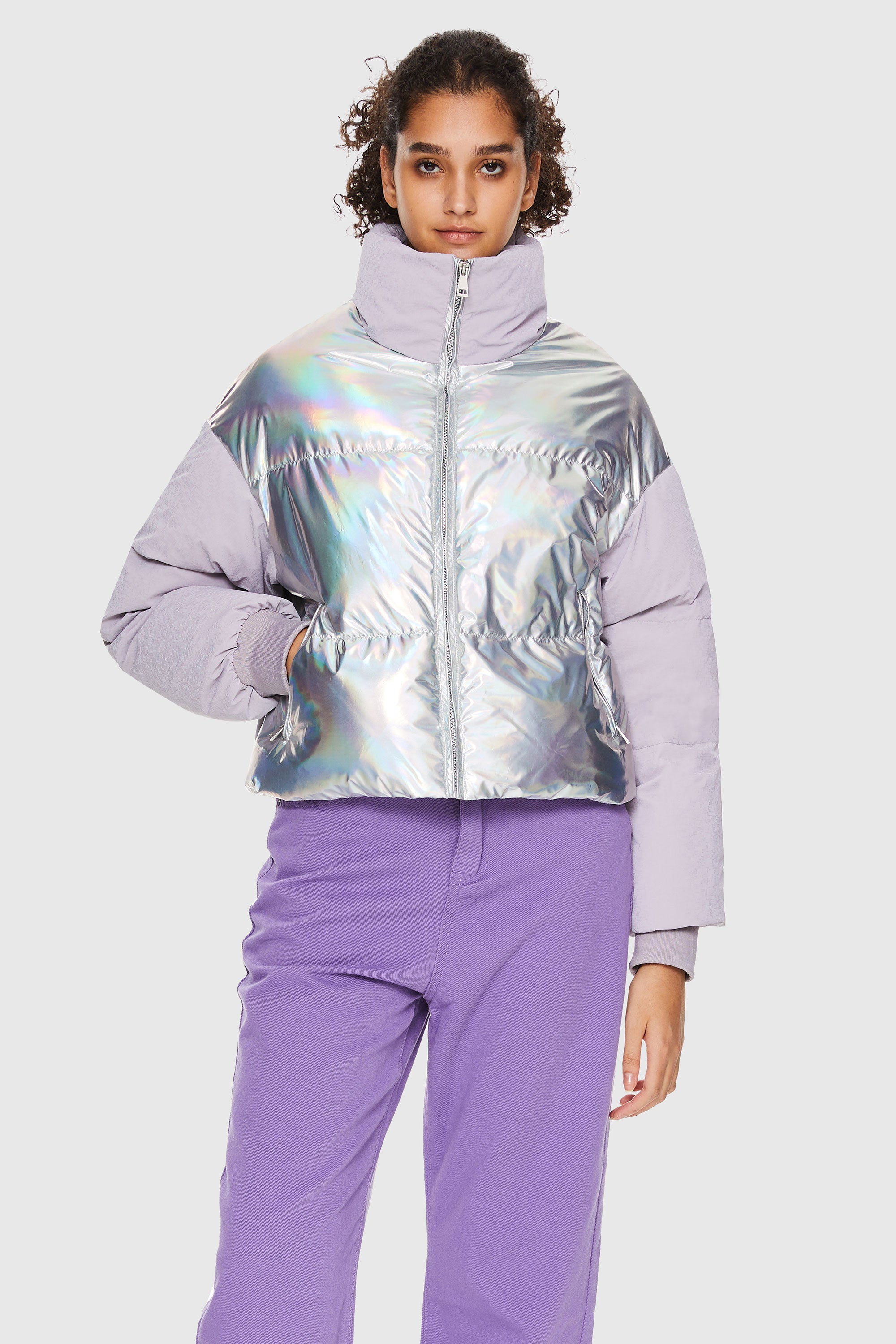 Puff-O Colorlay Lightweight Short Metallic Puffer Jacket