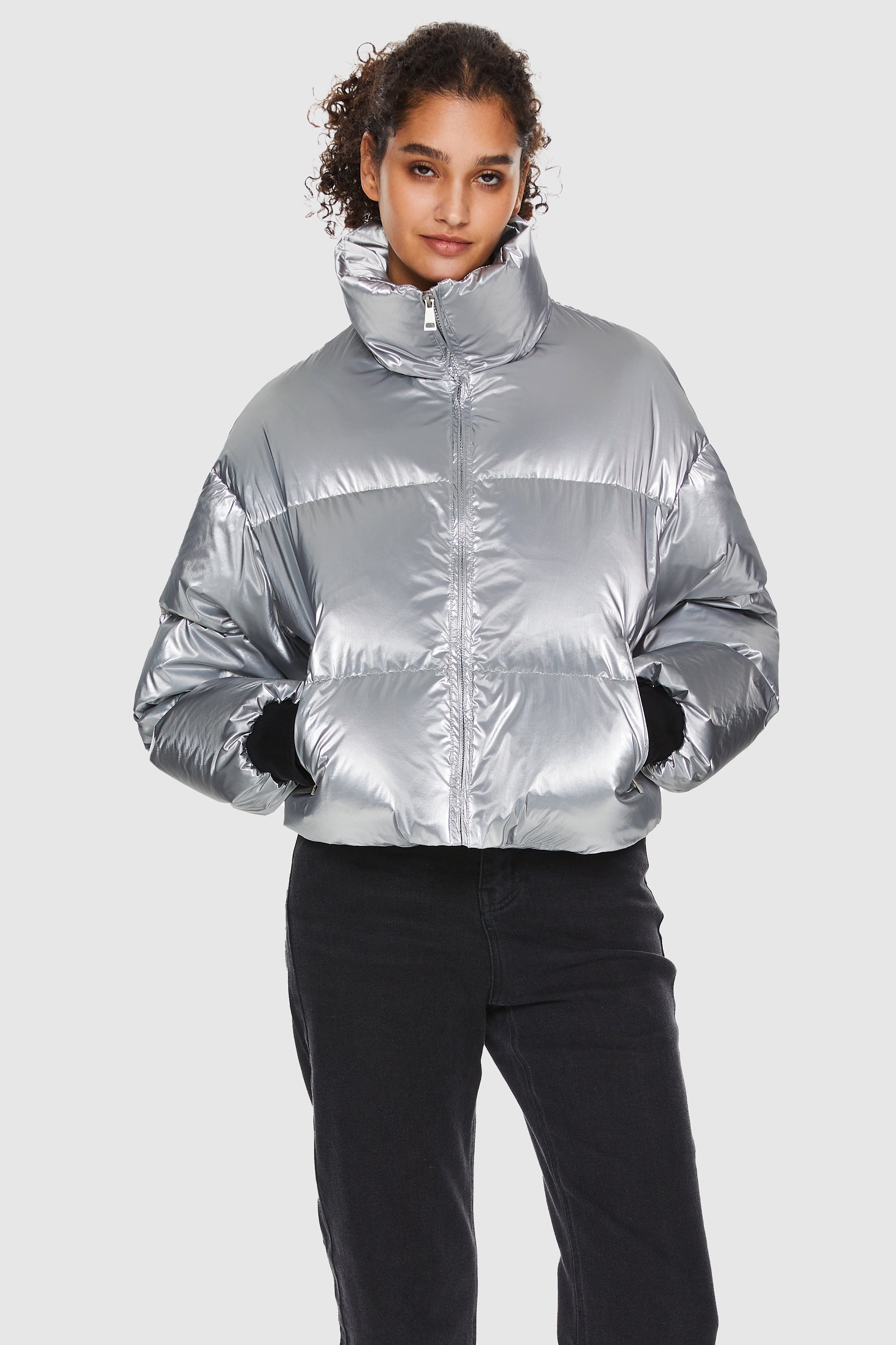 Puff-O Cosmos Metallic Shiny Cropped Winter Puffer Jacket