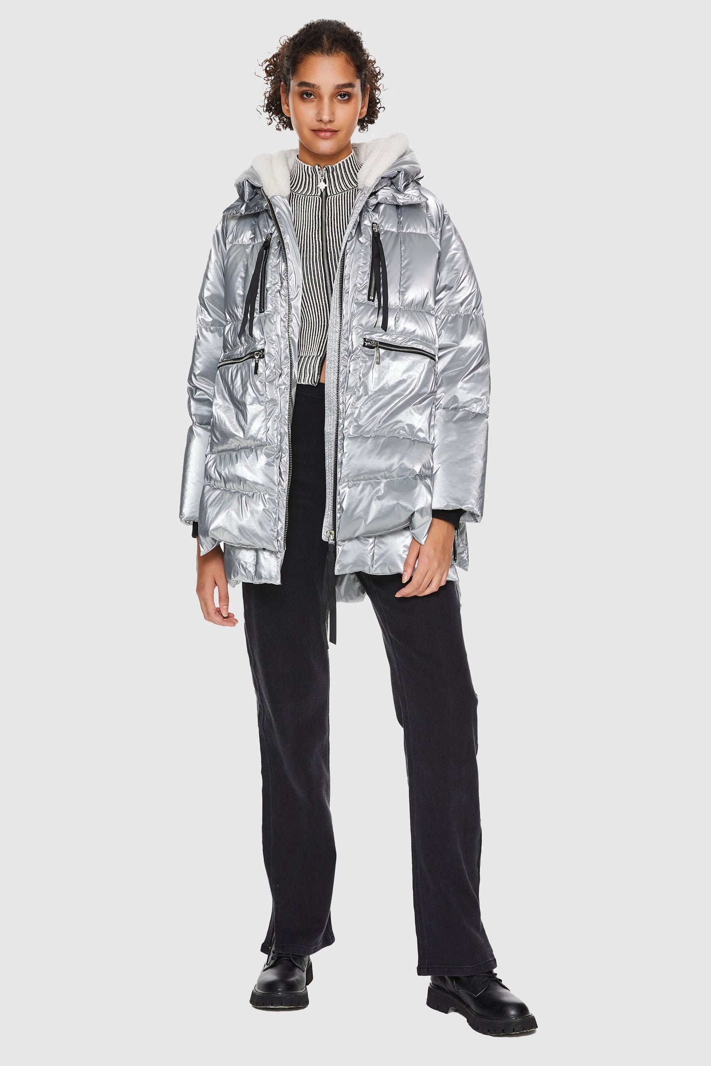 Mirror silver Shiny Puffer Jacket