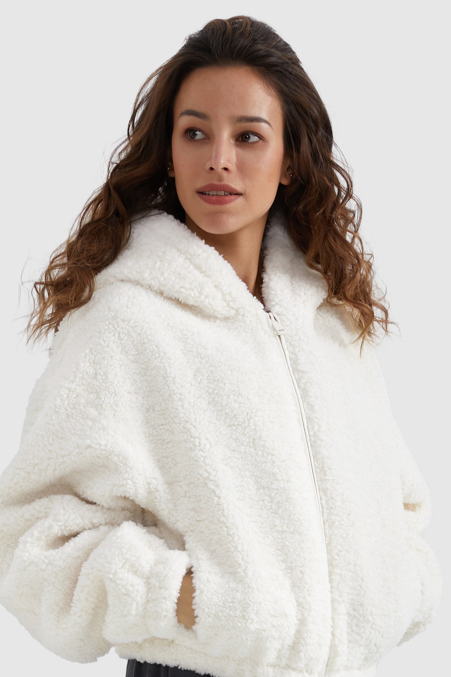Fleece Cropped Drop Shoulder Sherpa Coat