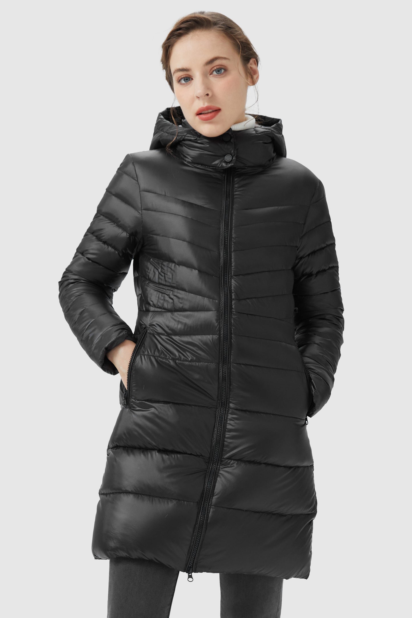 Long Glossy Easy to Carry Light Down Jacket