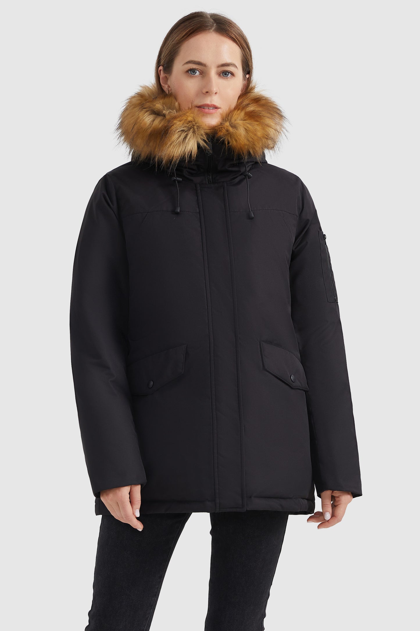 Thickened Down Coat with Faux Fur Trim Hood