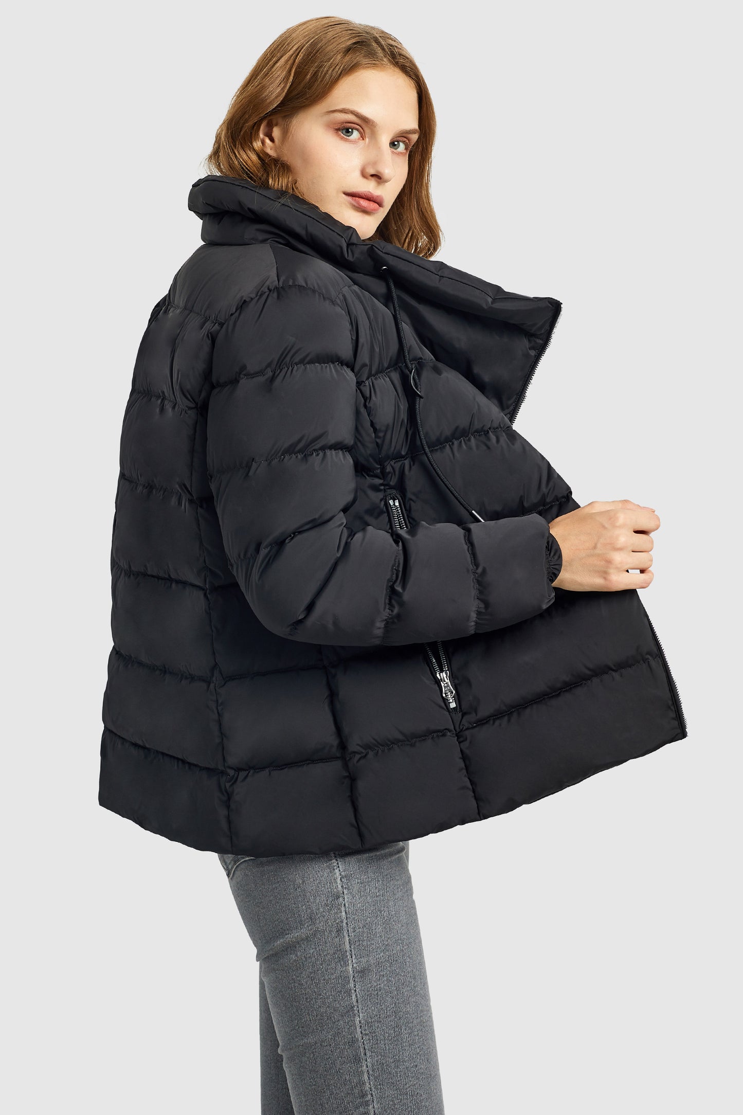 Stand Collar Oblique Placket Puffer Coat