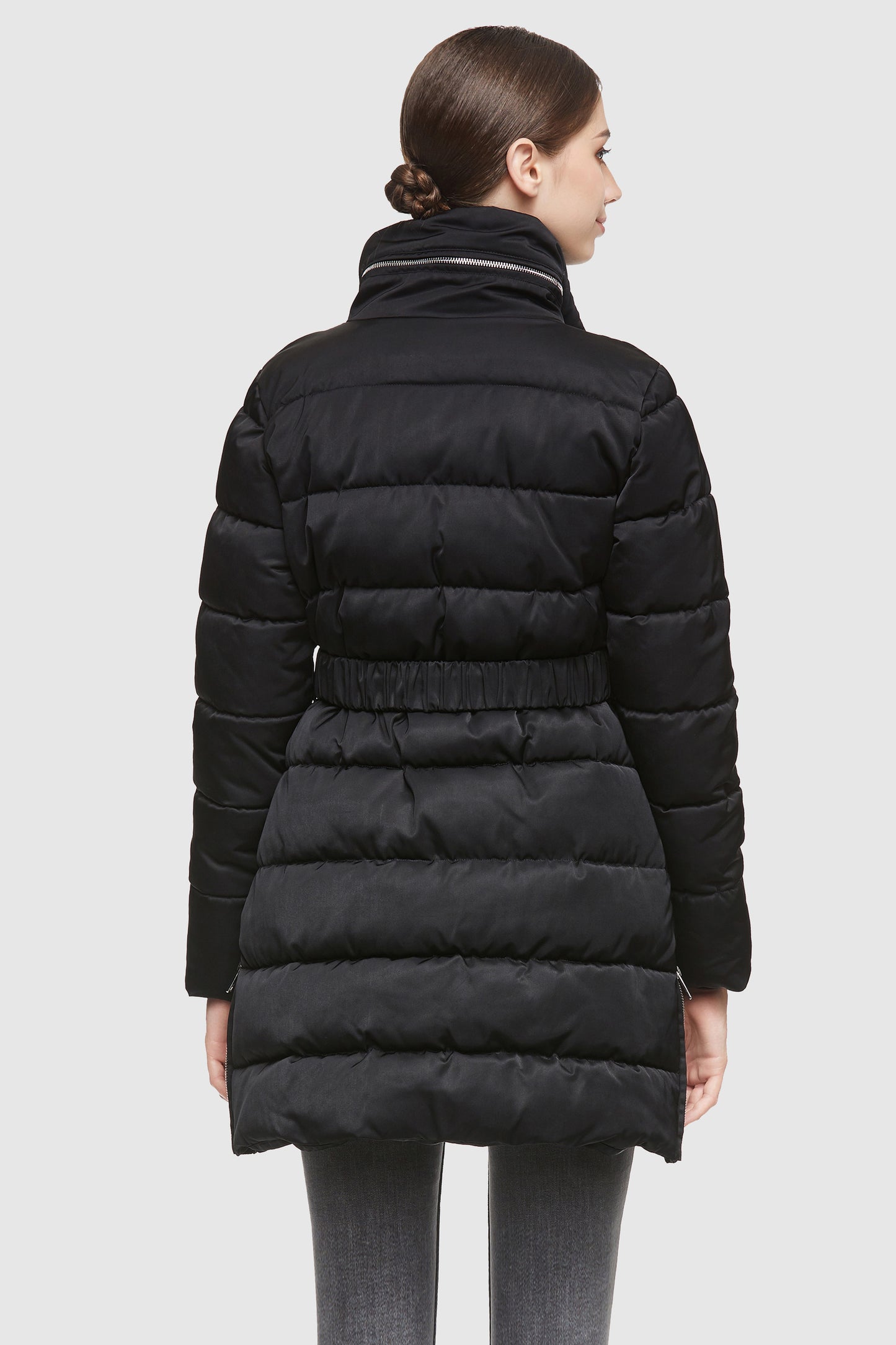 Stand Collar Down Jacket With Belted