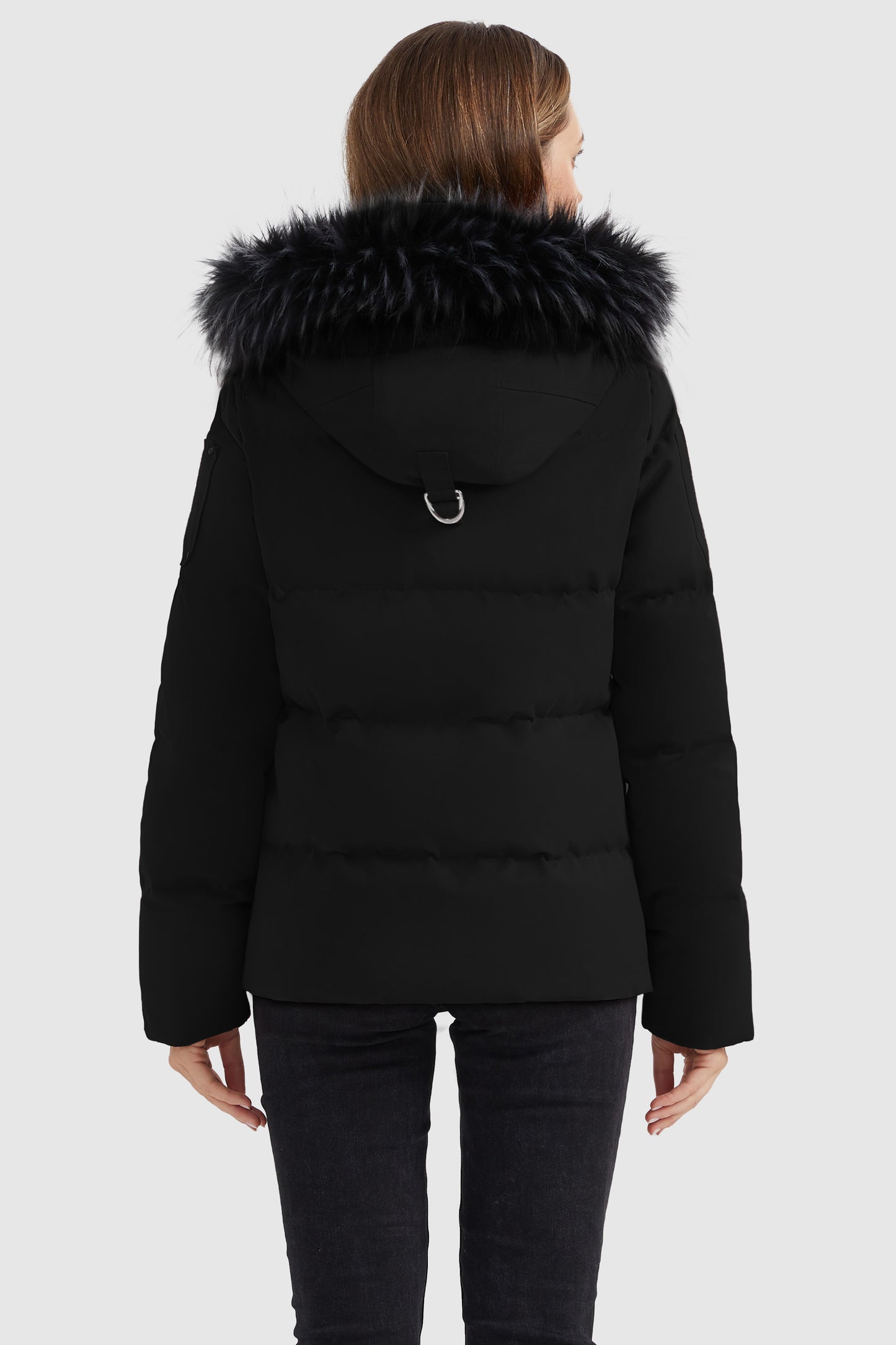 Fur Trim Hood Windproof Down Parka with Stand Collar