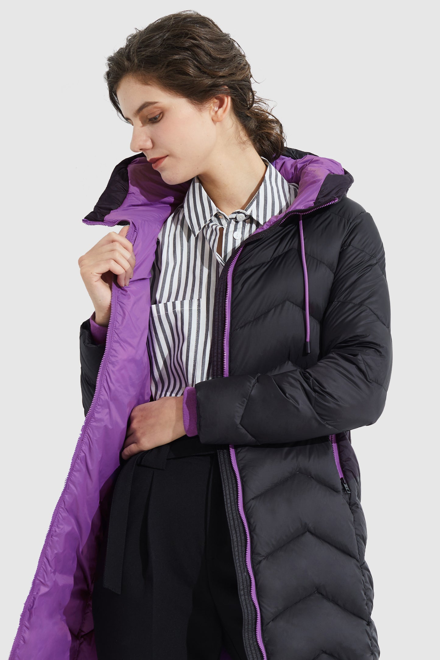 Contrast Color Hooded Down Coat