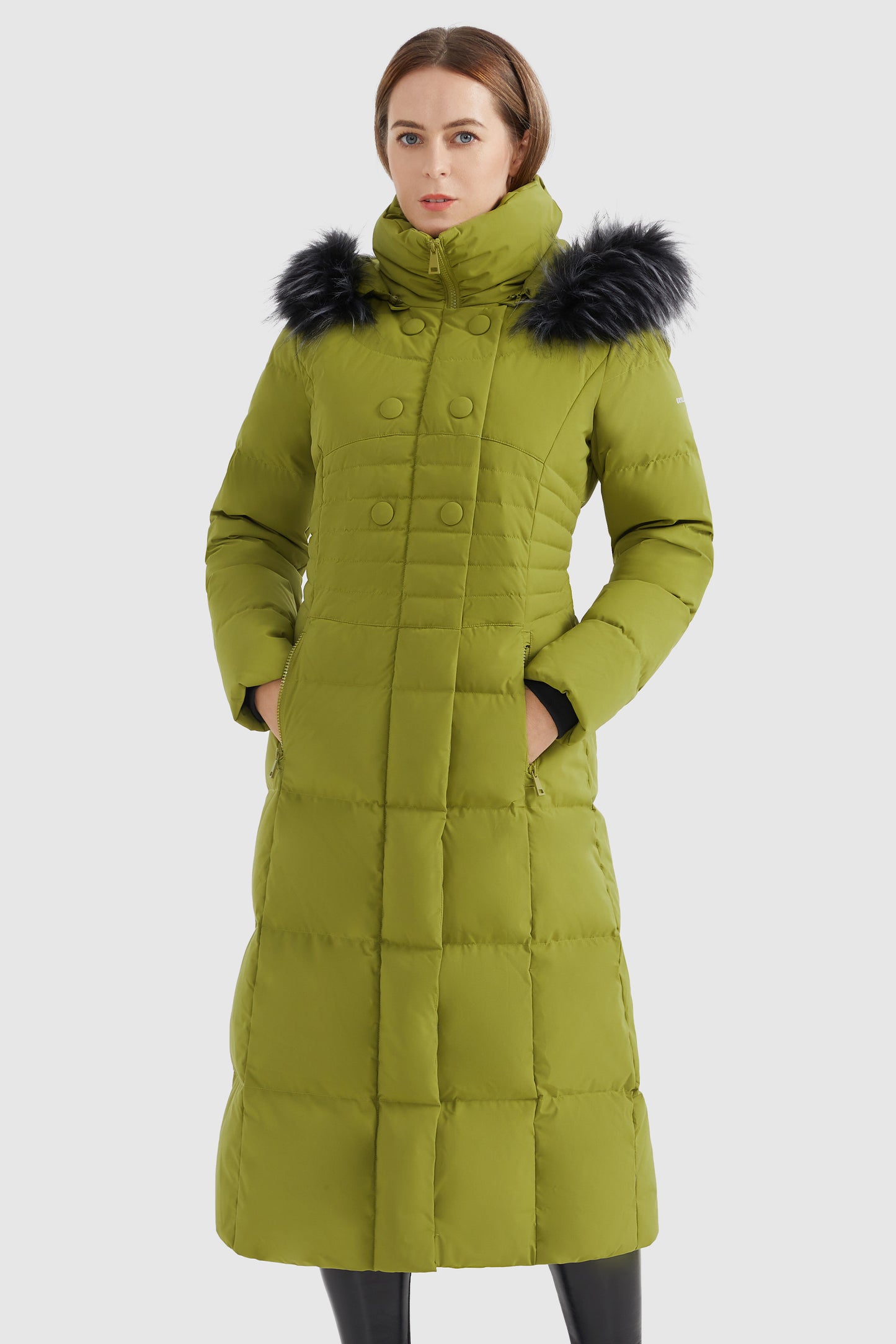Quilted Hooded Fur Long Puffer Coat