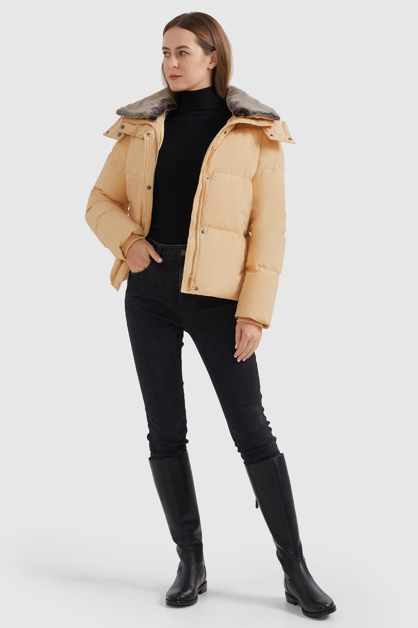 Removable Faux Fur Collar Puffer Down Jacket