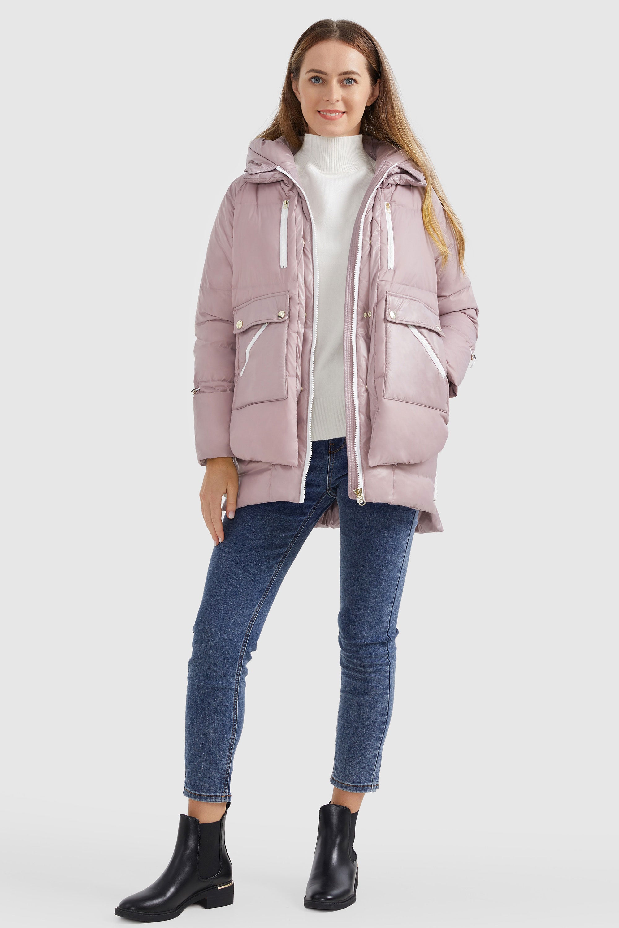 092 Universe Colorlay Cream Colored Thickened Down Jacket