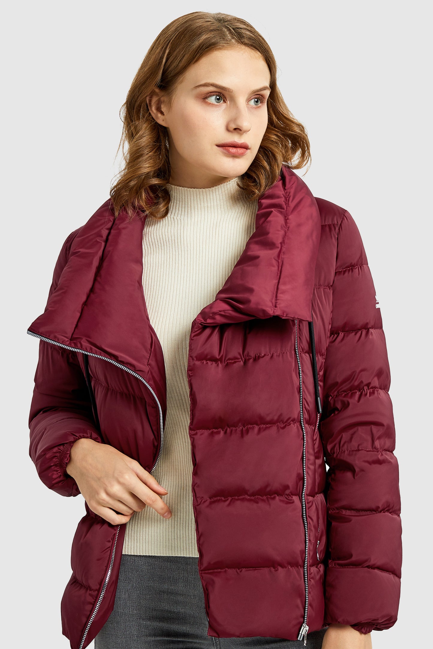 Stand Collar Oblique Placket Puffer Coat