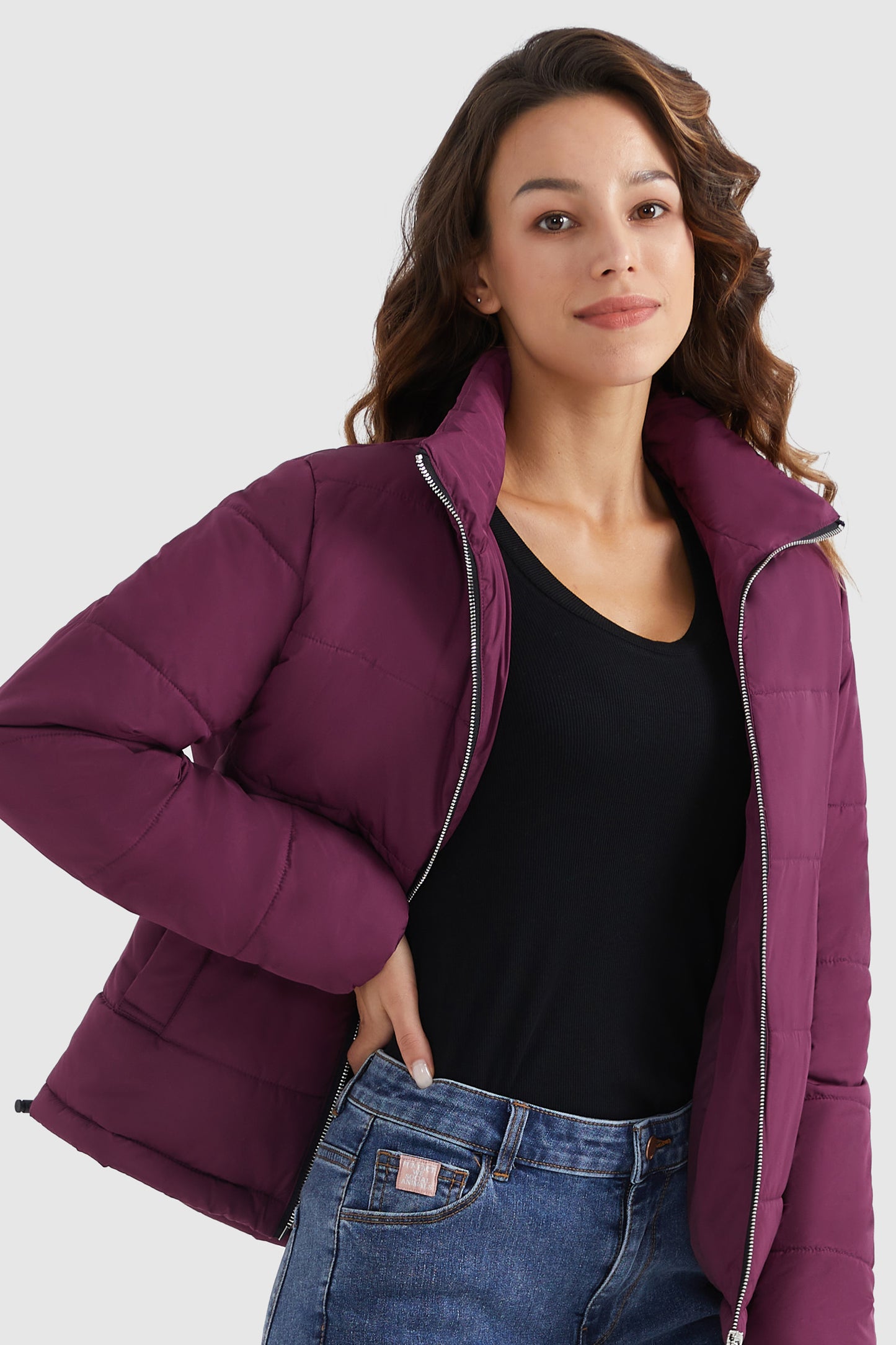Solid Zip Up Lightweight Puffer Coat