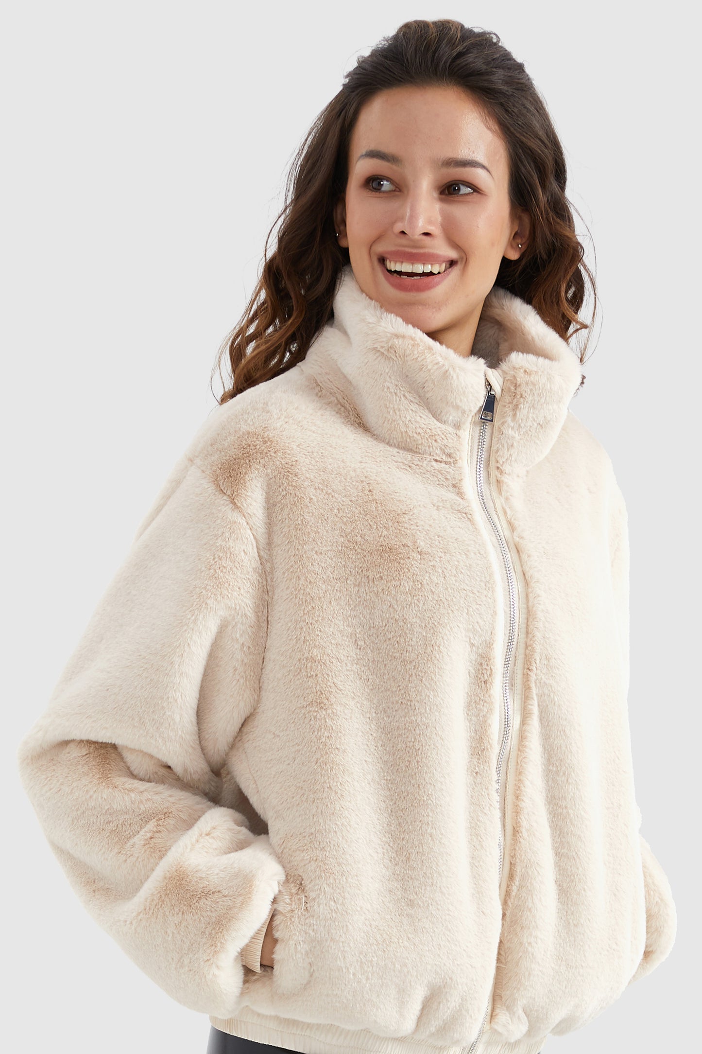 Zip Up Solid Faux Fur Winter Fuzzy Coat